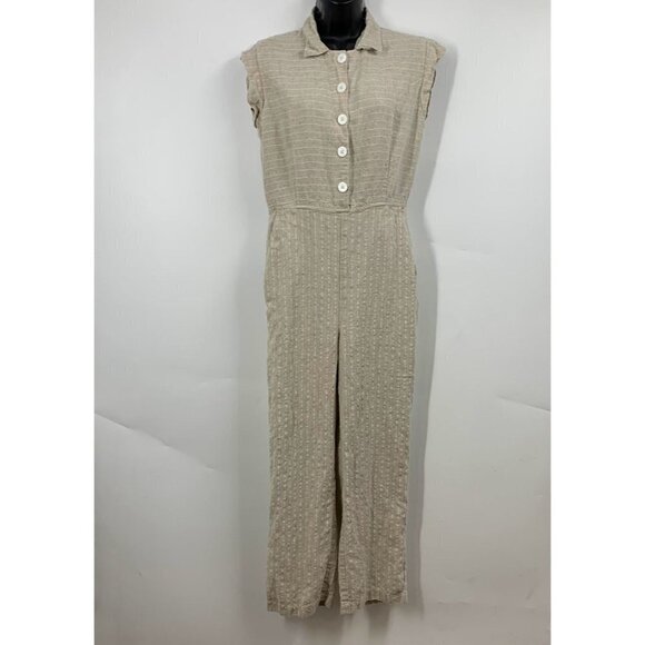Christy Dawn Women's Striped 100% Linen Sleeveless Straight Leg Jumpsuit Size M - Picture 1 of 14